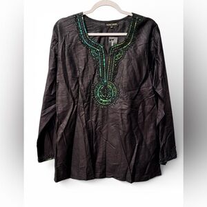 NWT Talking Thread women’s XL v-neck long sleeve sequin & beaded black tunic